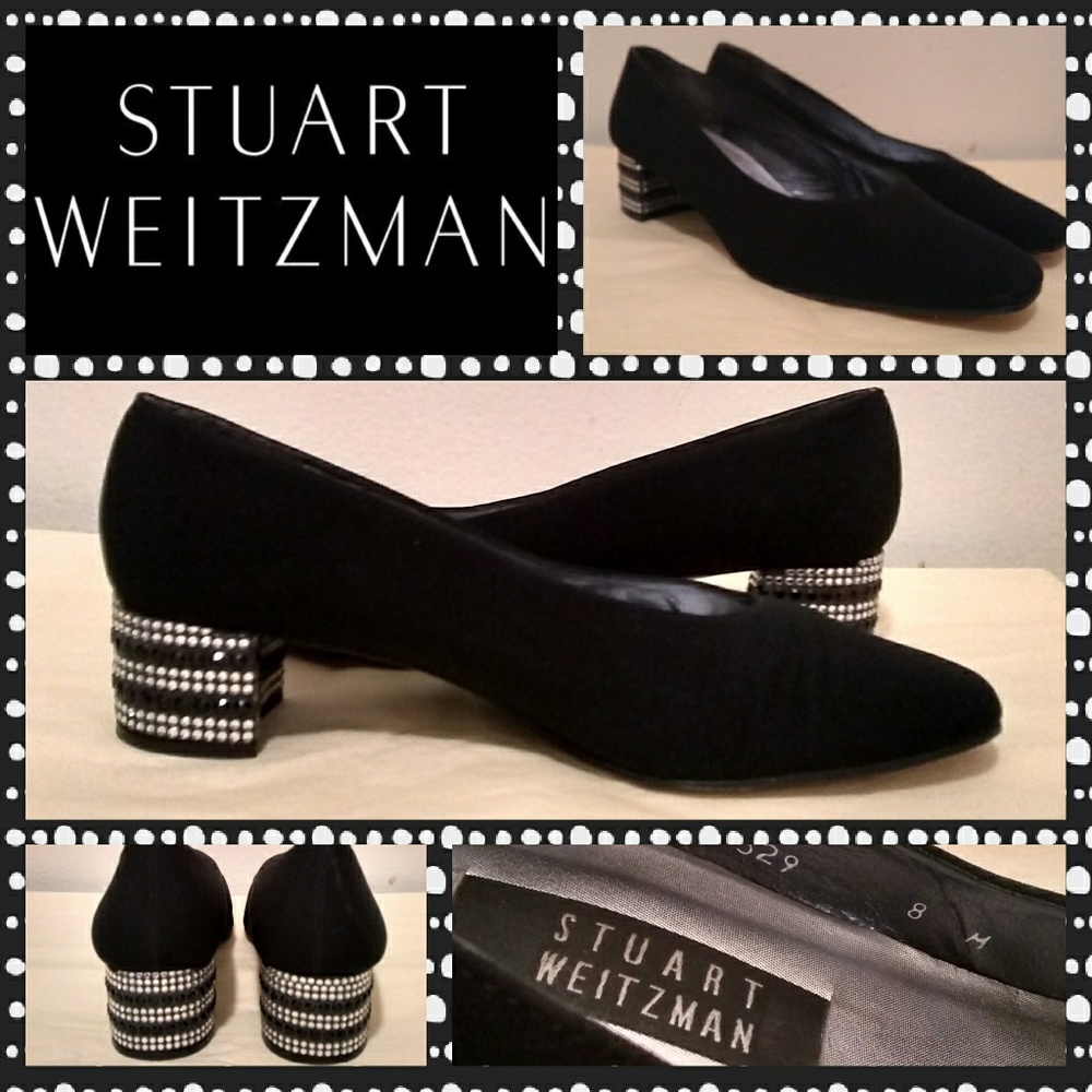 VTG Stuart Weitzman Blk/Crystal Marymid Pump 8M